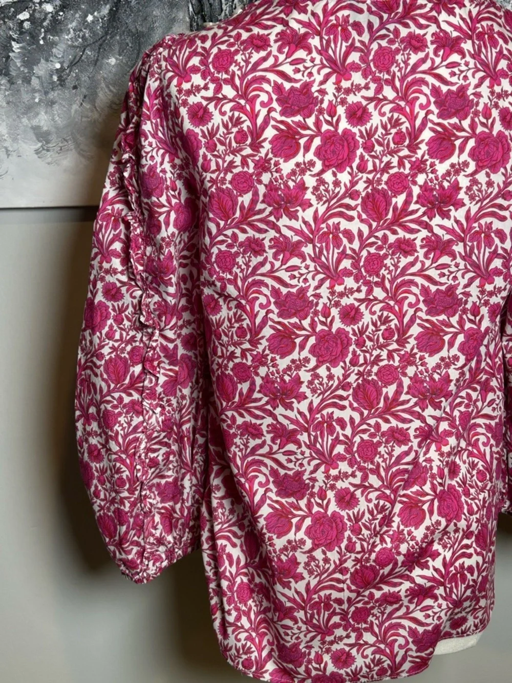 J.Crew liberty fabric floral blouse pink white puff sleeve XS cottagecore